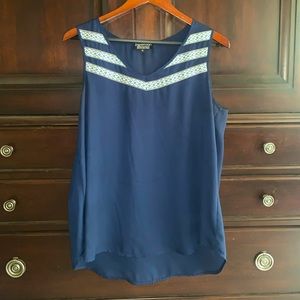 navy and multicolored design tank top blouse